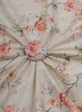 Pure Cotton Off-White And Light Orange Color Jacqurad Lurex With Floral Digital Print Fabric.